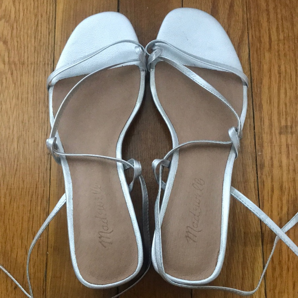 Madewell lace up heeled sandals in metallic leather